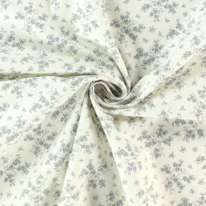 Tissu coton popeline Fleurs Cottage Flowers, blanc & gris