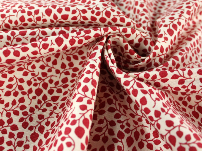 Cotton Cottage leaves, white red
