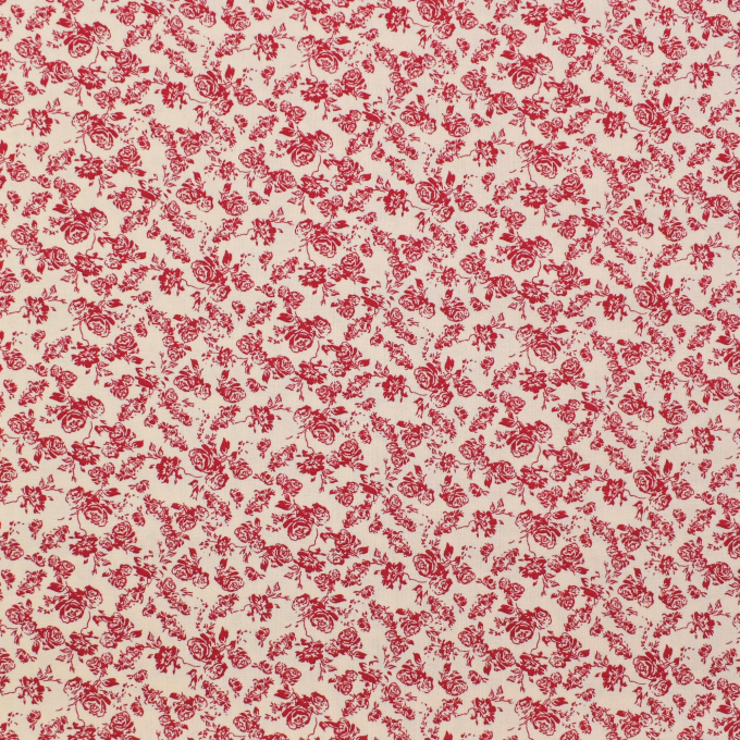 Tissu coton popeline Cottage Roses, naturel, rouge