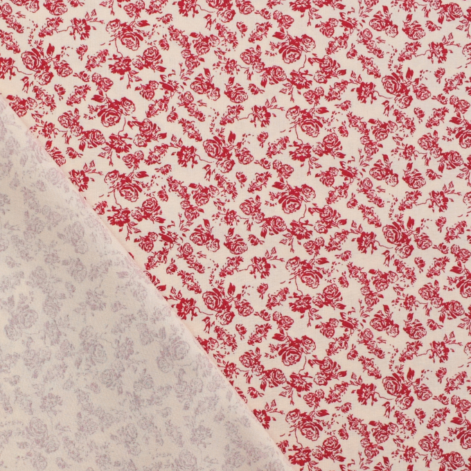 Tissu coton popeline Cottage Roses, naturel, rouge