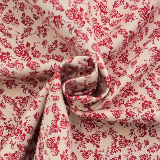 Tissu coton popeline Cottage Roses, naturel, rouge
