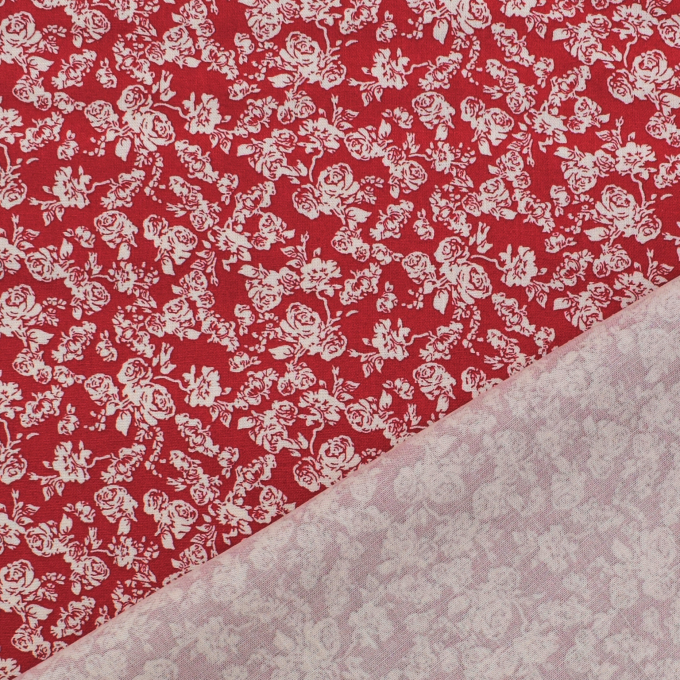 Tissu coton popeline Cottage Roses, rouge, blanc