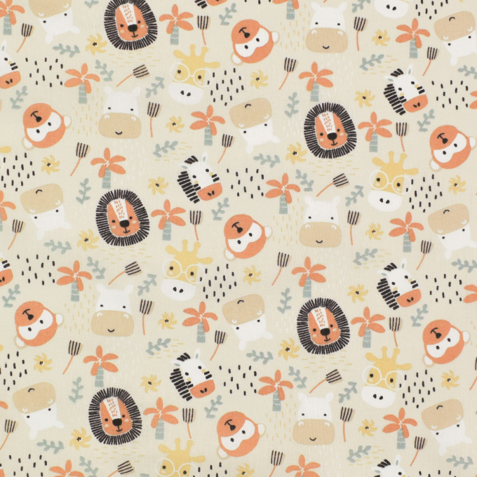 Baumwoll Popeline Cute Animals, beige