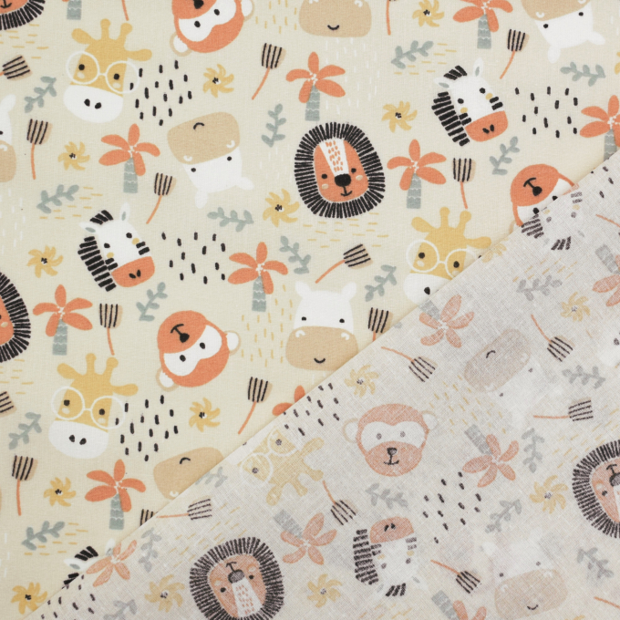 Baumwoll Popeline Cute Animals, beige