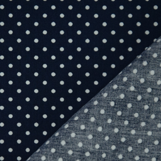 Tissu coton popeline à pois Dots, blanc – bleu marine