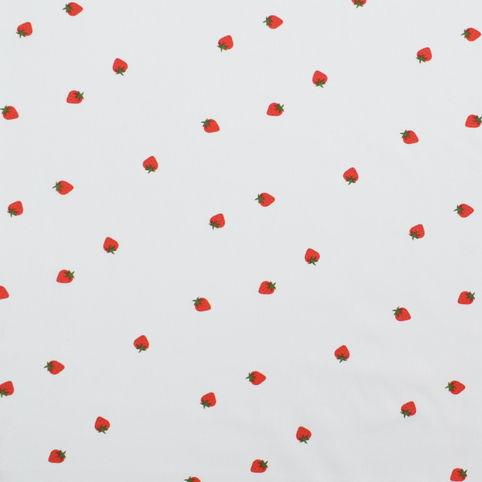 Tissu coton popeline Fraises, blanc