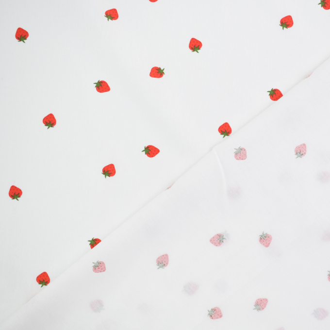 Tissu coton popeline Fraises, blanc