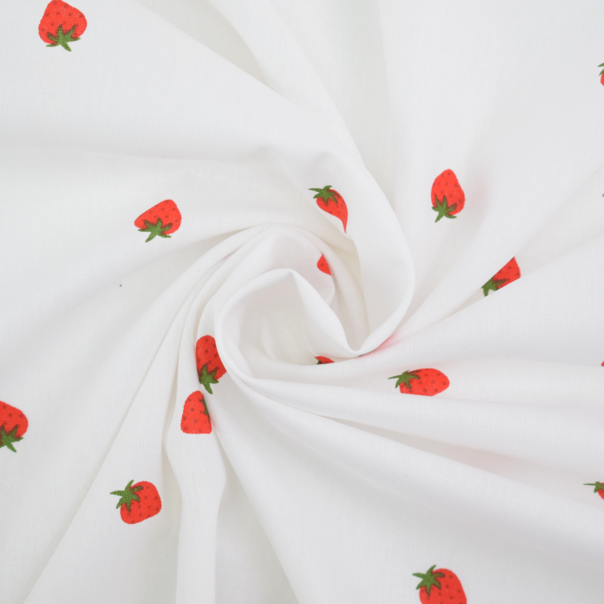 Tissu coton popeline Fraises, blanc