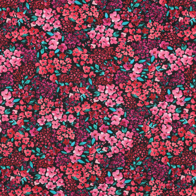 Katoen popeline floating flowers, zwart