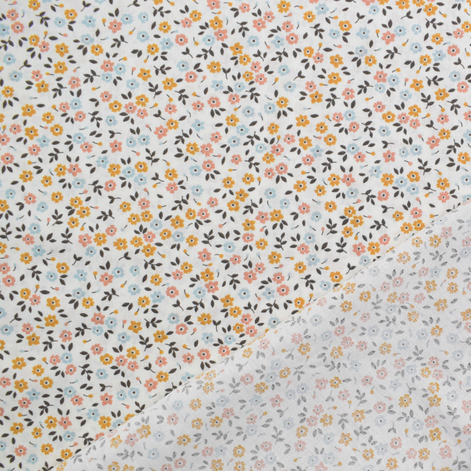 Tissu coton popeline Fleurs Flower Dance, blanc cassé