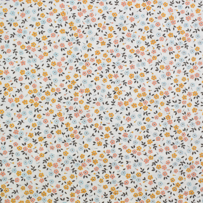 Tissu coton popeline Fleurs Flower Dance, blanc cassé