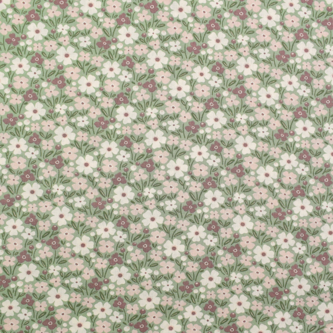 Tissu coton popeline Fleurs Flower Field, vert pâle