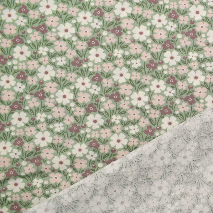 Tissu coton popeline Fleurs Flower Field, vert pâle