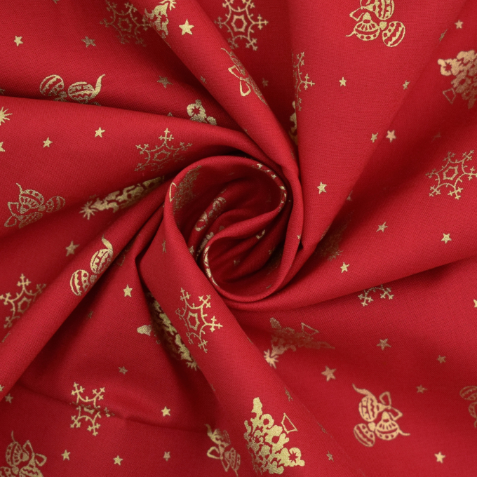 Popeline katoen Golden Christmas, rood