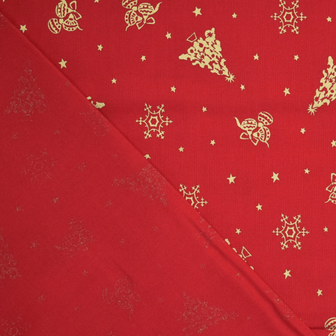 Popeline katoen Golden Christmas, rood