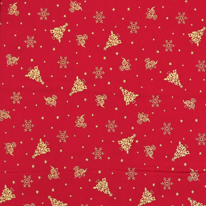 Popeline katoen Golden Christmas, rood