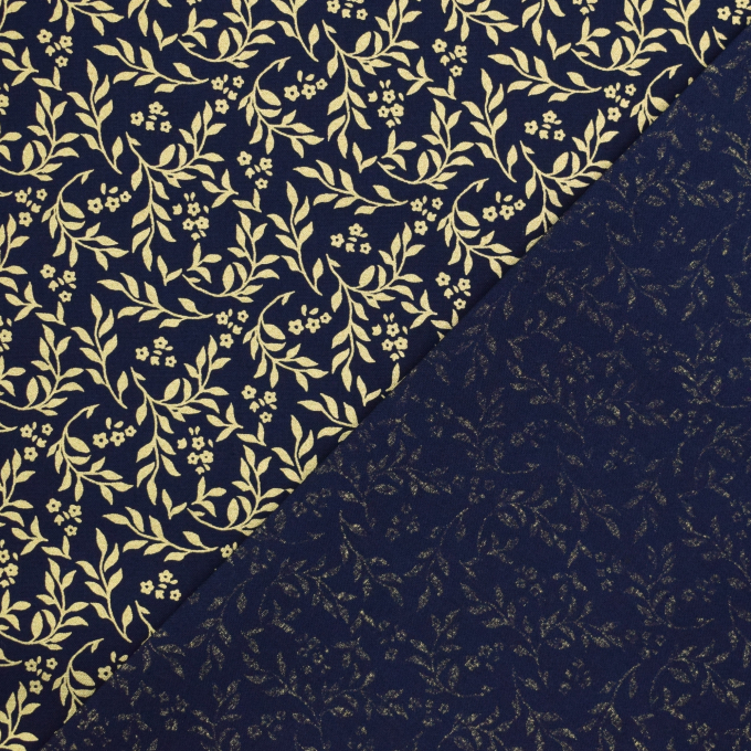Popeline katoen Golden Leaves, marineblauw