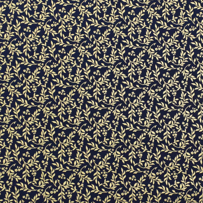 Popeline katoen Golden Leaves, marineblauw