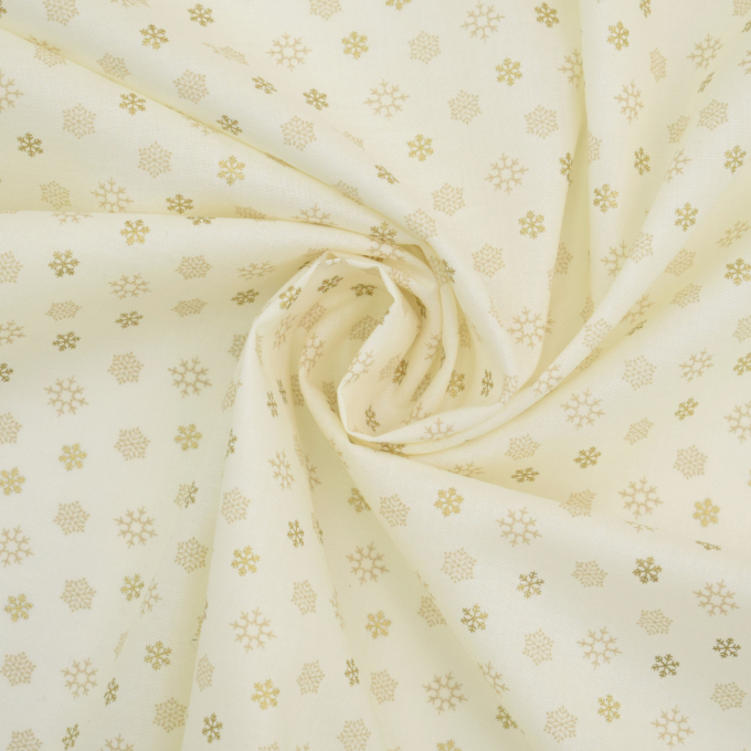 Tissu coton popeline Flocons de neige Noël Golden Snowflakes, crème