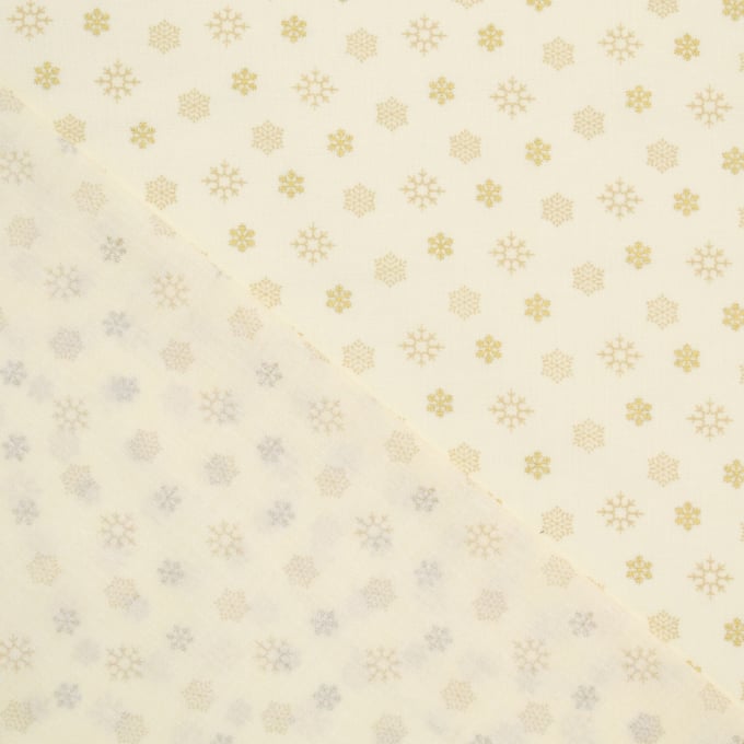 Tissu coton popeline Flocons de neige Noël Golden Snowflakes, crème