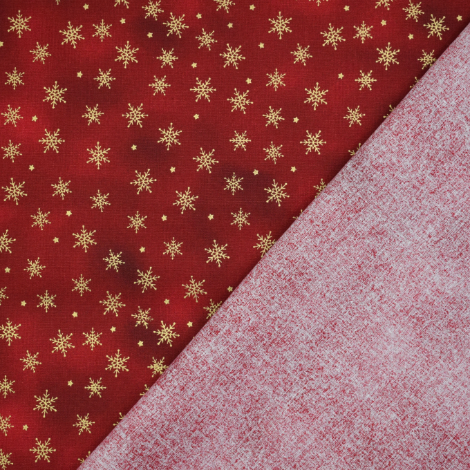 Tissu coton popeline Golden Snowflakes, lie de vin