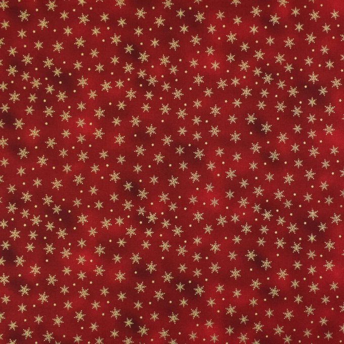 Tissu coton popeline Golden Snowflakes, lie de vin