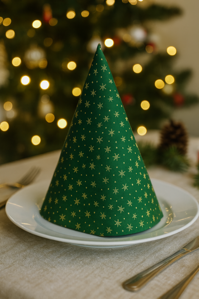 Tissu coton popeline Golden Snowflakes, vert foncé