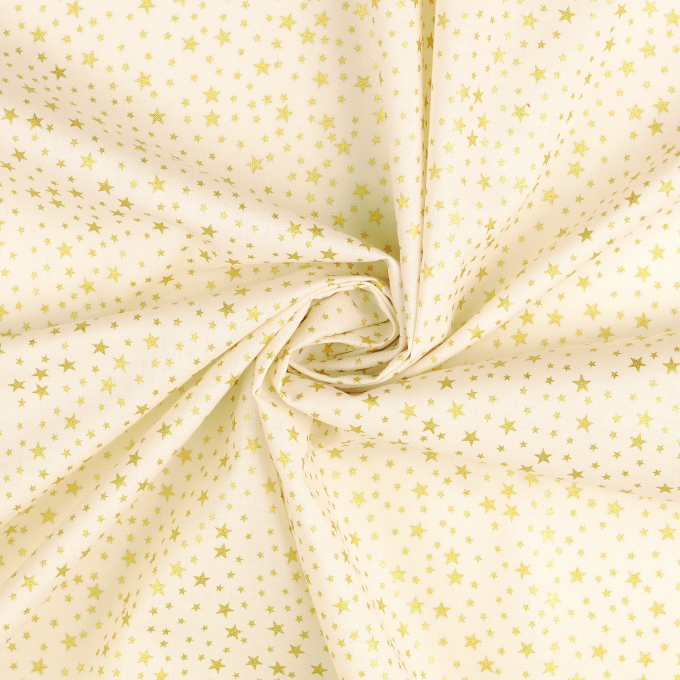 Tissu coton popeline Golden Stars, crème
