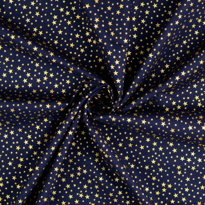 Popeline katoen Golden Stars, marineblauw