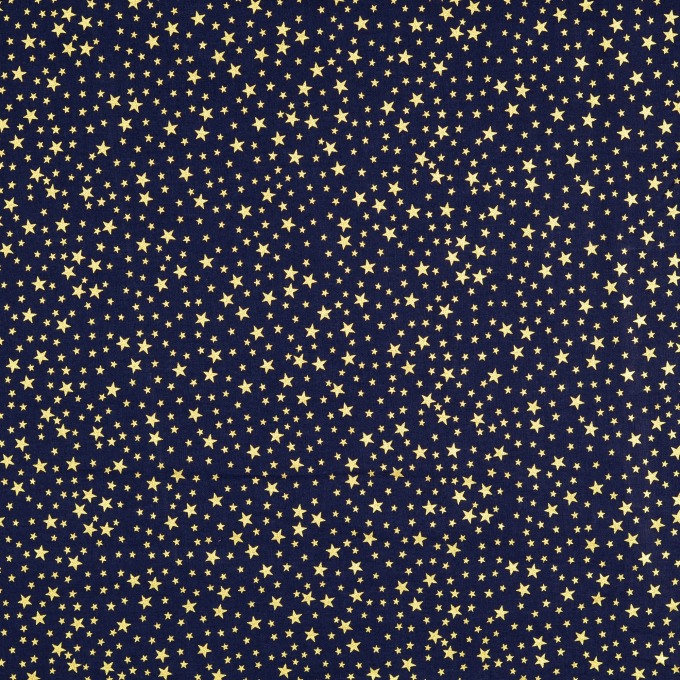 Popeline katoen Golden Stars, marineblauw