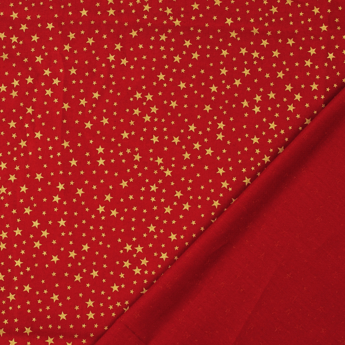 Tissu coton popeline Golden Stars, rouge