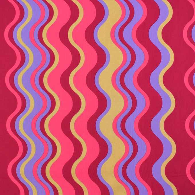 Tissu coton popeline à rayures ondulées Golden Waves, rouge magenta