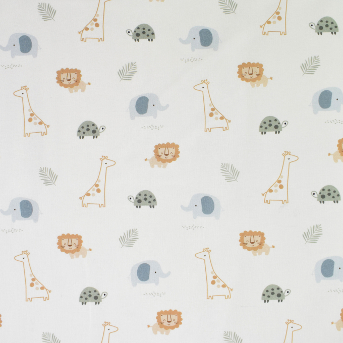 Tissu coton popeline Happy Animals, blanc cassé