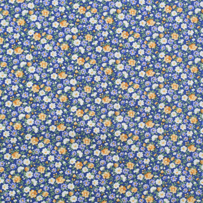 Tissu coton popeline Fleurs Julia, bleu denim