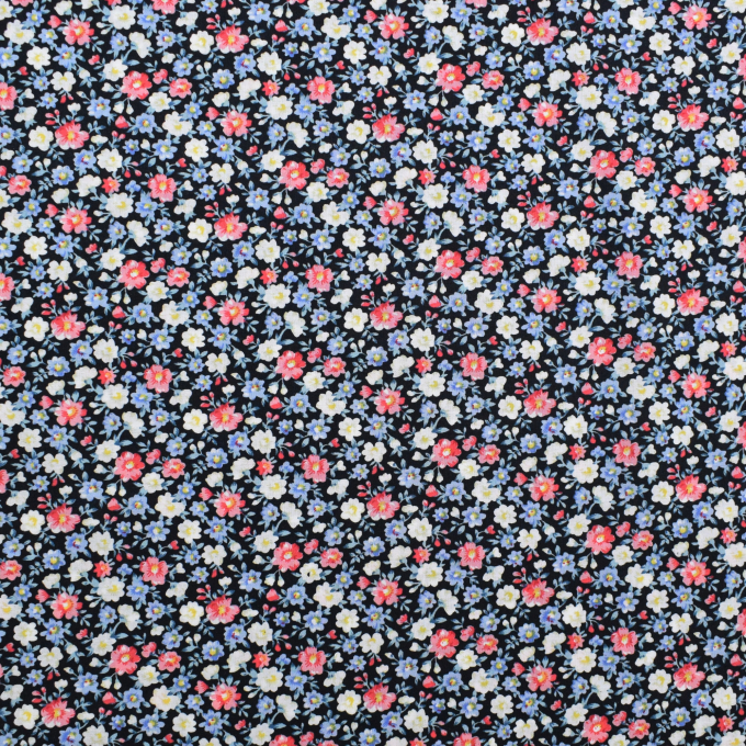 Tissu coton popeline Fleurs Julia, noir