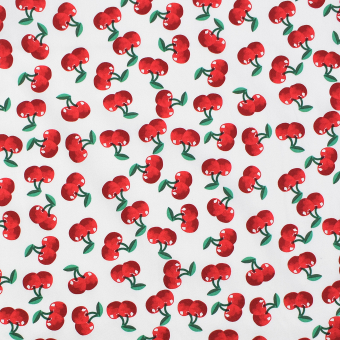Tissu coton popeline Cerises, blanc