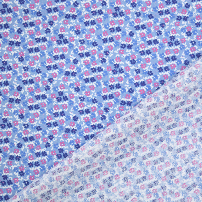 Tissu coton popeline Petites fleurs, bleu denim