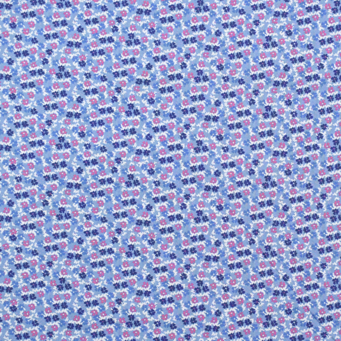 Tissu coton popeline Petites fleurs, bleu denim
