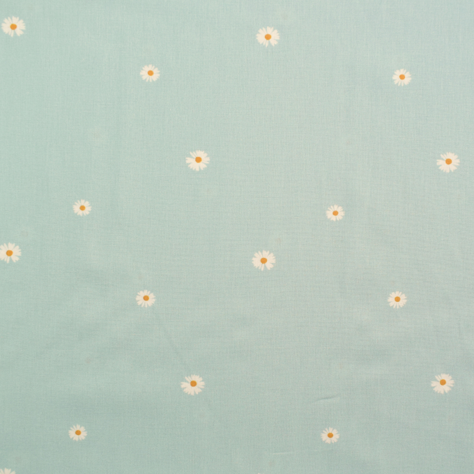 Tissu coton popeline Fleurs Petites pâquerettes, menthe