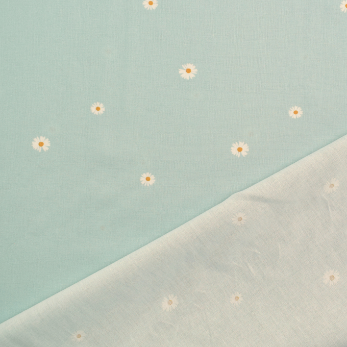 Tissu coton popeline Fleurs Petites pâquerettes, menthe