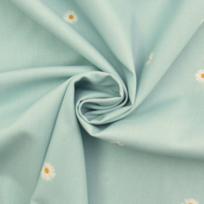 Tissu coton popeline Fleurs Petites pâquerettes, menthe