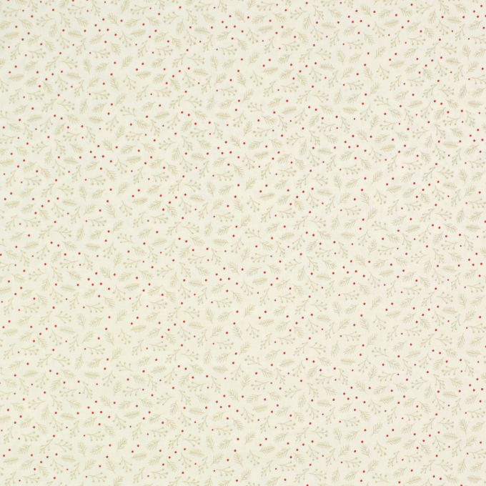 Tissu coton popeline petites branches de Noël, crème