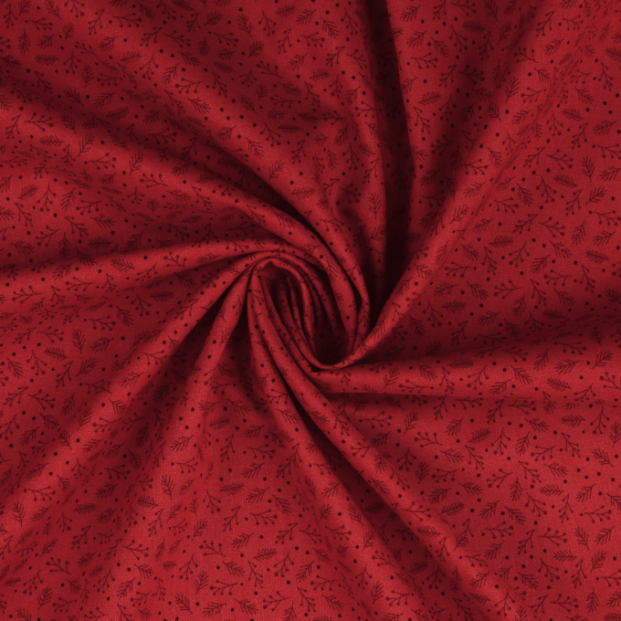 Cotton poplin small twigs, dark red