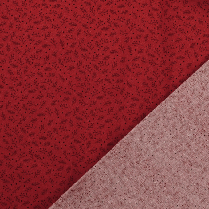 Cotton poplin small twigs, dark red