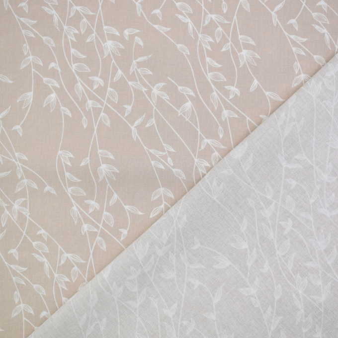 Popeline katoen leaves, lichtbeige