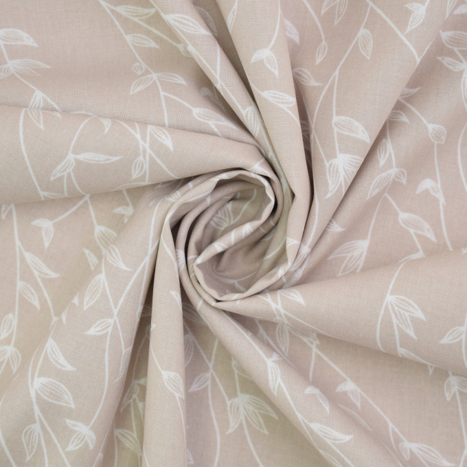 Popeline katoen leaves, lichtbeige