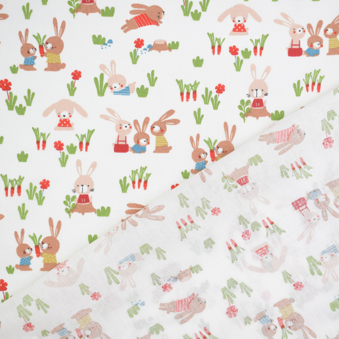 Baumwoll Popeline Little Bunny, weiß