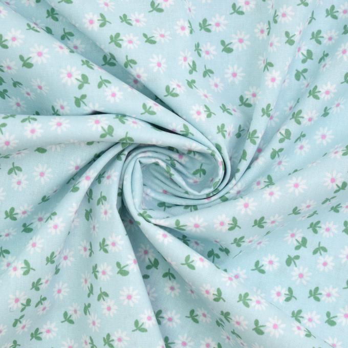 Tissu coton popeline Fleurs Little Flowers, bleu clair