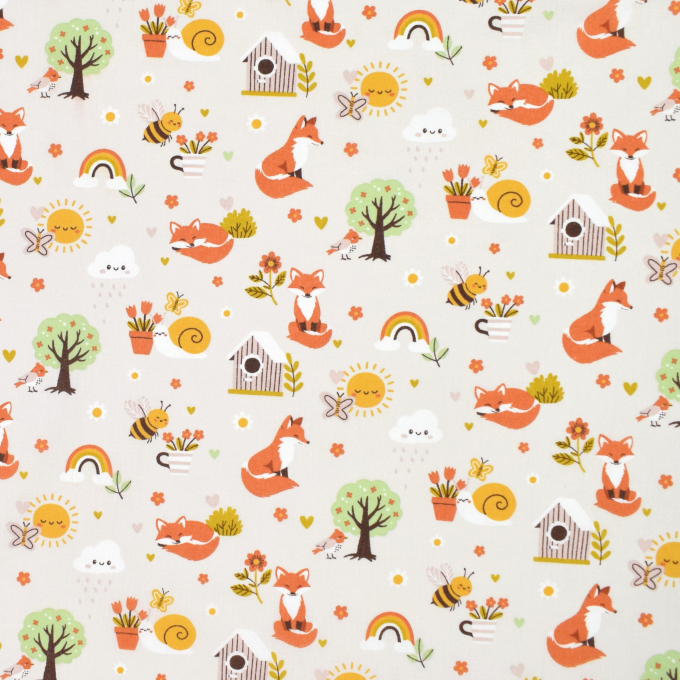 Katoenen popeline Little Fox, naturel
