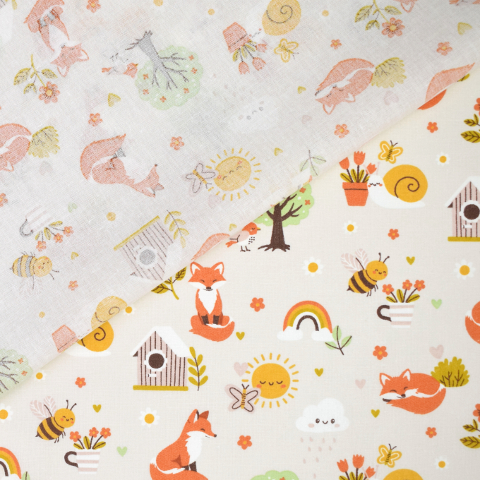 Katoenen popeline Little Fox, naturel